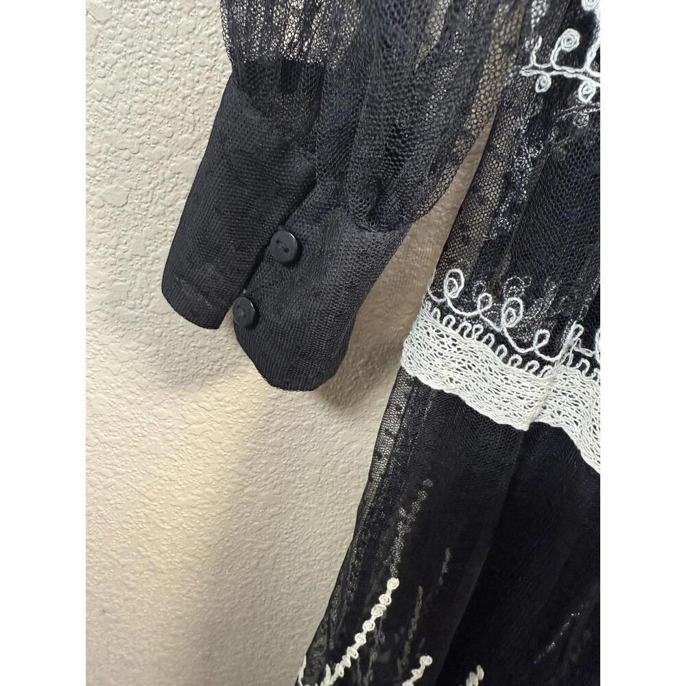 Zara Trinny Black Lace Sheer Tulle XS Embroidered Gothic Boho Maxi Whimsigoth‎ - Picture 9 of 12